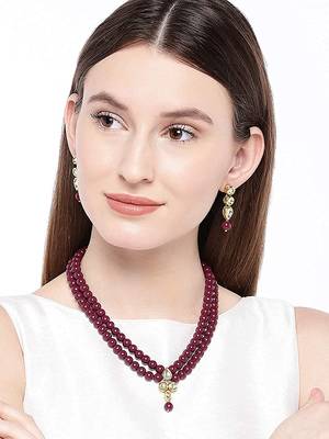 Traditional Beaded Jewellery Set With Earrings Set Encased With Faux Kundan  1