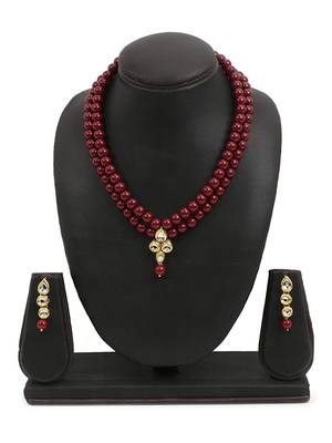 Traditional Beaded Jewellery Set With Earrings Set Encased With Faux Kundan  4