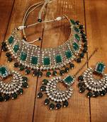 Traditional Gold Plated Kundan & Beads Choker Necklace Set with Maang Tiika for Women 