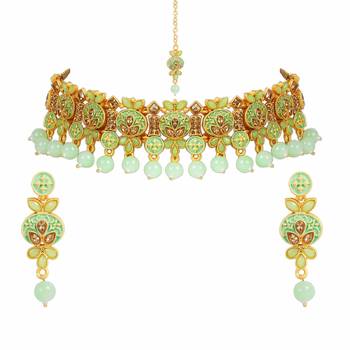 I Jewels Traditional Pearl Necklace Set with Earrings & Maang Tikka For Women (M4122Min) 1