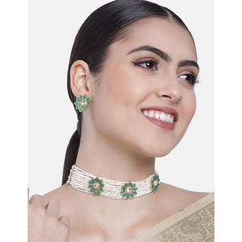 Handcrafted Ethnic Beaded Choker with Earrings For Women/Girls (ML228WG) 1
