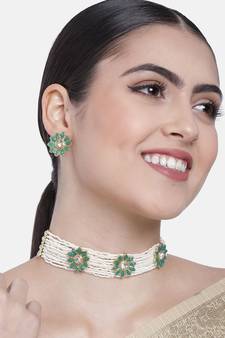 Handcrafted Ethnic Beaded Choker with Earrings For Women/Girls (ML228WG)