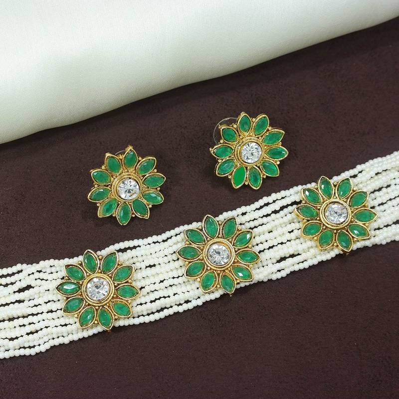 Handcrafted Ethnic Beaded Choker with Earrings For Women/Girls (ML228WG)