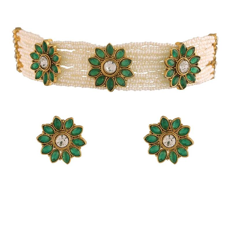 Handcrafted Ethnic Beaded Choker with Earrings For Women/Girls (ML228WG)