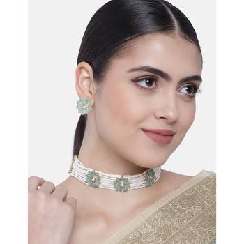 Traditional Pearl & Kundan Choker Necklace Set with Earrings for Women (ML228Sb) 1