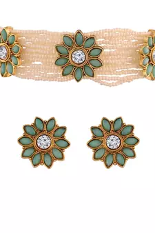 Traditional Pearl & Kundan Choker Necklace Set with Earrings for Women (ML228Sb)