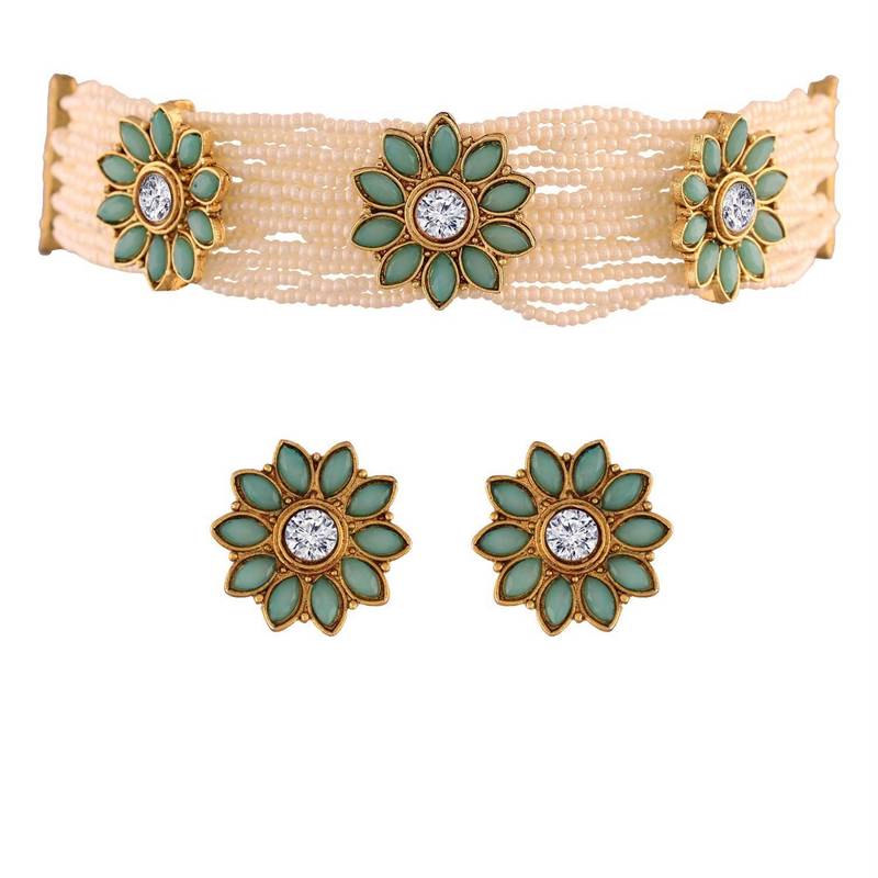 Traditional Pearl & Kundan Choker Necklace Set with Earrings for Women (ML228Sb)