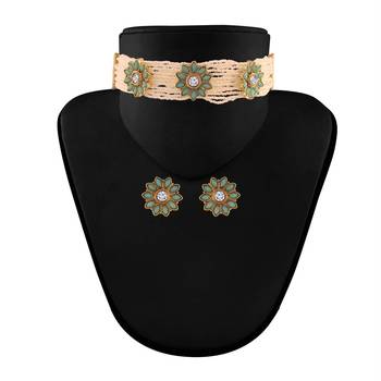 Traditional Pearl & Kundan Choker Necklace Set with Earrings for Women (ML228Sb) 3