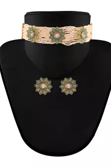 Traditional Pearl & Kundan Choker Necklace Set with Earrings for Women (ML228Sb)