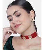 Traditional Gold Plated Floral Pearl & Beads Choker Necklace Set for Women 