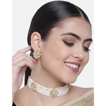 Traditional Floral Kundan & Pearl Choker Necklace Set for Women  1