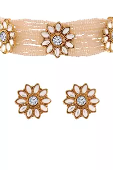 Traditional Floral Kundan & Pearl Choker Necklace Set for Women 