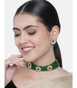 Traditional Gold Plated Floral Pearl & Beads Choker Necklace Set for Women 