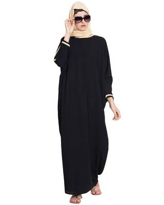 "Noriza Elegant Kaftan With  Contras Detailing On Sleeves Black" 1