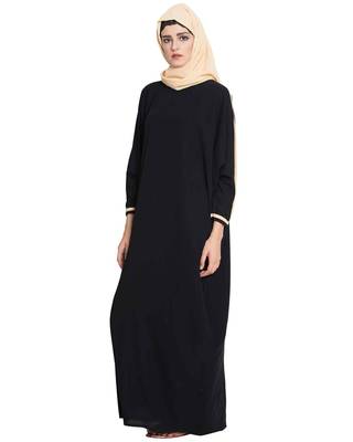 "Noriza Elegant Kaftan With  Contras Detailing On Sleeves Black" 2
