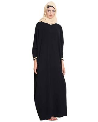 "Noriza Elegant Kaftan With  Contras Detailing On Sleeves Black" 3
