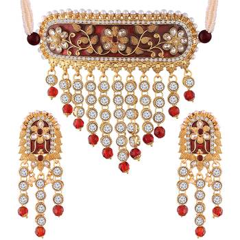 Traditional Padmavati Pearl & Kundan Choker Necklace with Earrings For Women  1