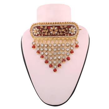 Traditional Padmavati Pearl & Kundan Choker Necklace with Earrings For Women  2