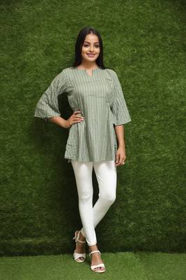 Women Green Short Kurti Top For Girls  1