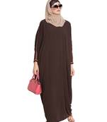 "Noriza Elegant Kaftan With  Contras Detailing On Sleeves Dark Brown"