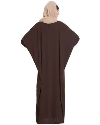 "Noriza Elegant Kaftan With  Contras Detailing On Sleeves Dark Brown" 4