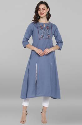 Janasya Light blue embroidered rayon ethnic kurtis 4