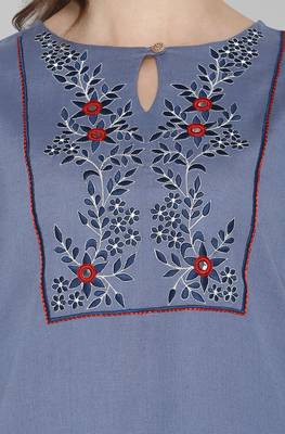 Janasya Light blue embroidered rayon ethnic kurtis 5