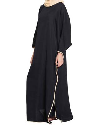 Haifa  Very Elegant Kaftan Abaya With Side Slits Balck Fawn 2
