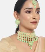 Traditional Handcrafted Choker Set Studded with Beads & Pearls With Maang Tikka