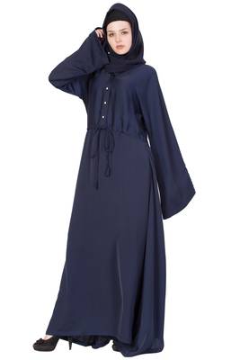Abaya Dress For Woman In Nida   Navy Blue 3