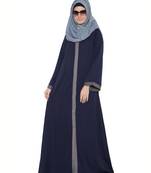 Maria  Front Open Abaya In Nida Satin  Blue & Grey