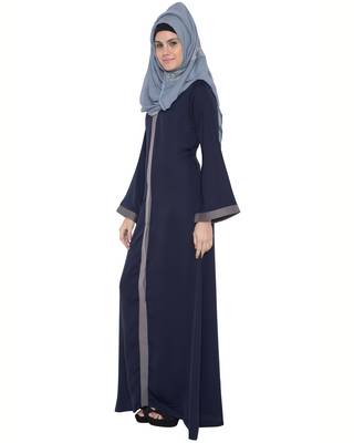 Maria  Front Open Abaya In Nida Satin  Blue & Grey 2