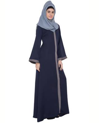 Maria  Front Open Abaya In Nida Satin  Blue & Grey 3