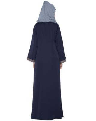 Maria  Front Open Abaya In Nida Satin  Blue & Grey 4