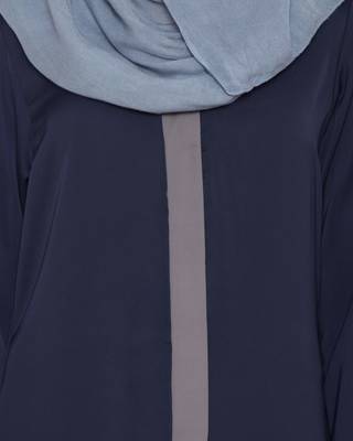 Maria  Front Open Abaya In Nida Satin  Blue & Grey 5