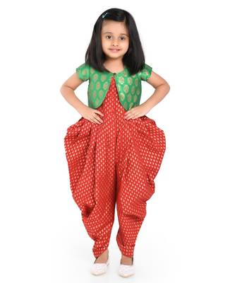 Twisha Stylish Sphagetti  PST Printed dhoti Jumpsuit With Brocade Jacket :- Maroon 1