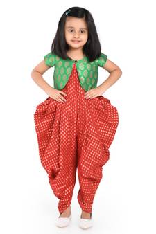 Twisha Stylish Sphagetti  PST Printed dhoti Jumpsuit With Brocade Jacket :- Maroon