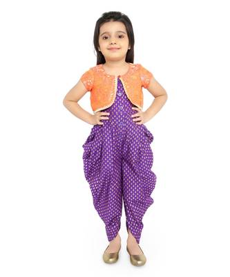 Twisha Stylish Sphagetti  PST Printed dhoti Jumpsuit With Brocade Jacket :- Purple 1