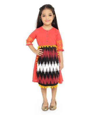 Twisha Stylish Girls cotton dress-Orange 1