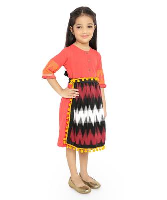 Twisha Stylish Girls cotton dress-Orange 2