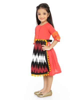 Twisha Stylish Girls cotton dress-Orange 3
