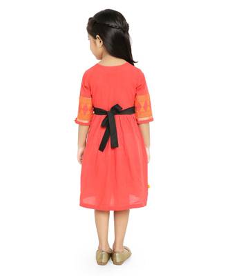 Twisha Stylish Girls cotton dress-Orange 5