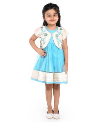 Twisha Fashionable Embroidered Jacket with net dress and border at hem:- Blue 1