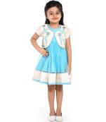 Twisha Fashionable Embroidered Jacket with net dress and border at hem:- Blue