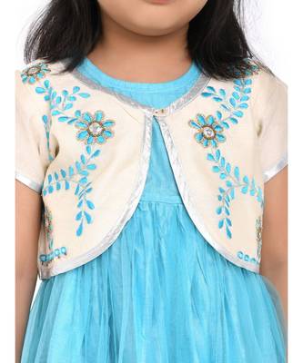 Twisha Fashionable Embroidered Jacket with net dress and border at hem:- Blue 2