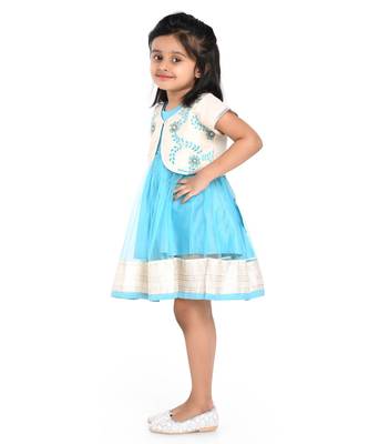 Twisha Fashionable Embroidered Jacket with net dress and border at hem:- Blue 4