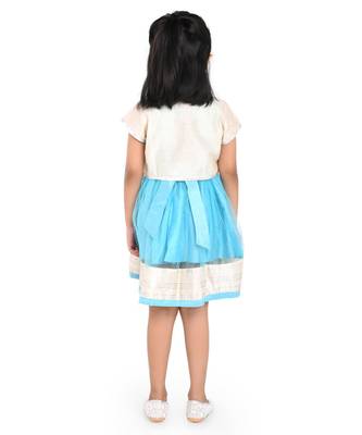 Twisha Fashionable Embroidered Jacket with net dress and border at hem:- Blue 5