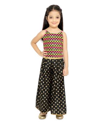 Twisha Embroidered blouse with printed palazzos set -Black 1