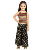 Twisha Embroidered blouse with printed palazzos set -Black