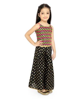 Twisha Embroidered blouse with printed palazzos set -Black 3